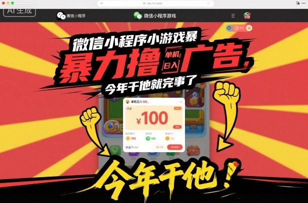 微信小程序小游戏暴力撸广告,单机日入100,今年干他就完事了 微信小程序小游戏暴力撸广告,单机日入100,今年干他就完事了