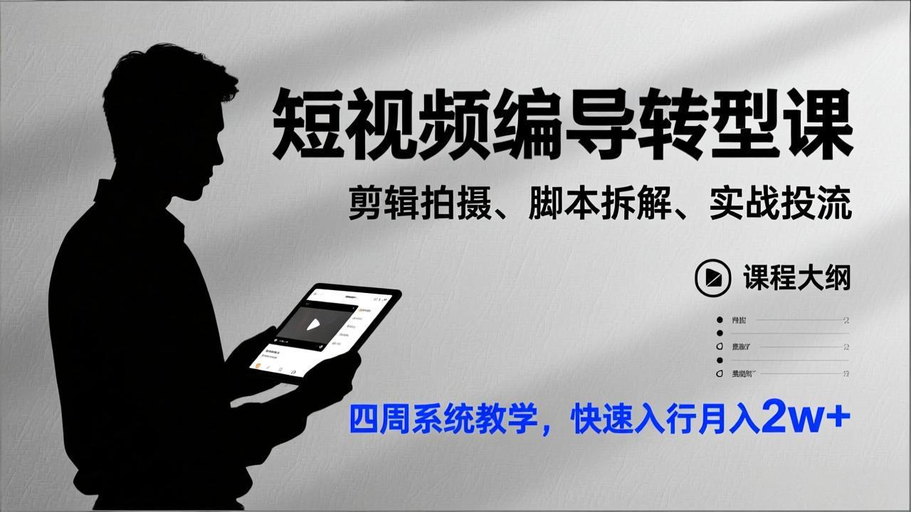 (17062期)短视频编导转型课,剪辑拍摄、脚本拆解、实战投流,四周系统教学,快速入行月入2w+ (17062期)短视频编导转型课,剪辑拍摄、脚本拆解、实战投流,四周系统教学,快速入行月入2w+