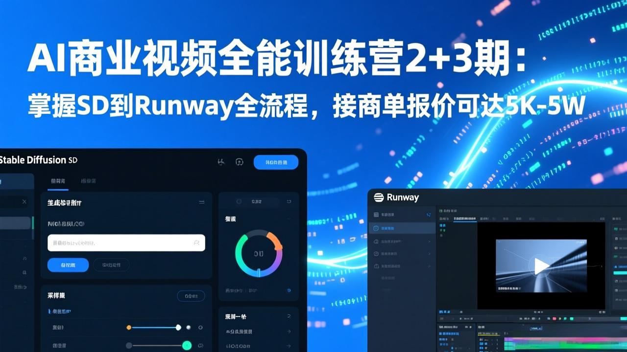 (17235期)AI商业视频全能训练营2+3期:掌握SD到Runway全流程,接商单报价可达5K-5W (17235期)AI商业视频全能训练营2+3期:掌握SD到Runway全流程,接商单报价可达5K-5W