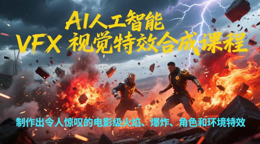 AI人工智能VFX视觉特效合成课程,制作出令人惊叹的电影级火焰、爆炸、角色和环境特效 AI人工智能VFX视觉特效合成课程,制作出令人惊叹的电影级火焰、爆炸、角色和环境特效
