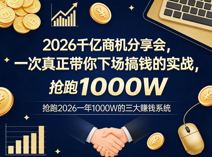 2026千亿商机分享会,一次真正带你下场搞钱的实战,抢跑2026一年1000W的三大賺钱系统 2026千亿商机分享会,一次真正带你下场搞钱的实战,抢跑2026一年1000W的三大賺钱系统
