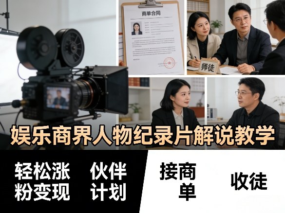 娱乐商界人物纪录片解说教学,轻松涨粉变现,伙伴计划,接商单,收徒等 娱乐商界人物纪录片解说教学,轻松涨粉变现,伙伴计划,接商单,收徒等