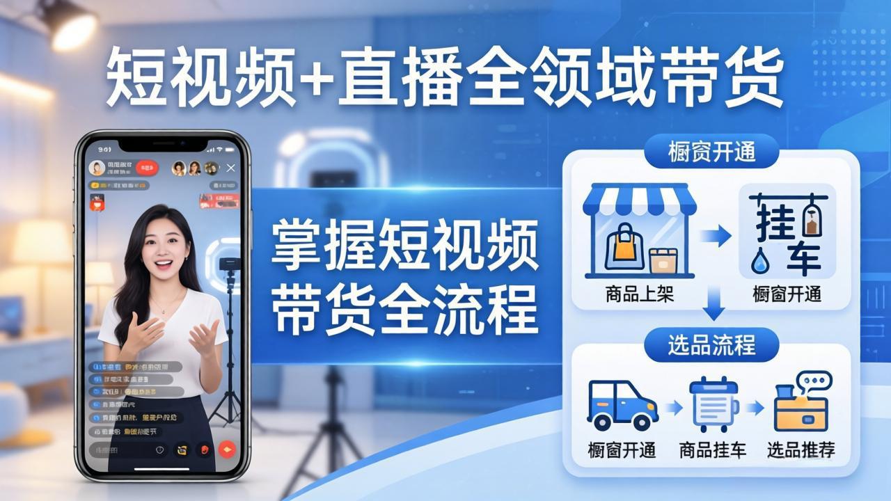 (17915期)短视频+直播全领域带货-更新:掌握橱窗开通、挂车、选品、爆款文案改编等短视频带货全流程 (17915期)短视频+直播全领域带货-更新:掌握橱窗开通、挂车、选品、爆款文案改编等短视频带货全流程