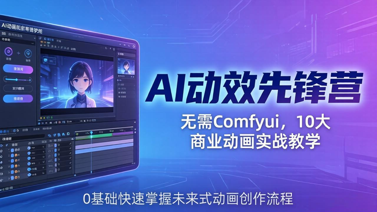 （18077期）AI 动效先锋营：无需Comfyui，10大商业动画实战教学，0基础快速掌握未来式动画创作流程