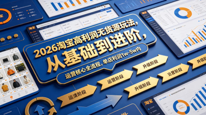 2026淘宝高利润无货源玩法，从基础到进阶，运营核心全流程，单店利润1w-5w内