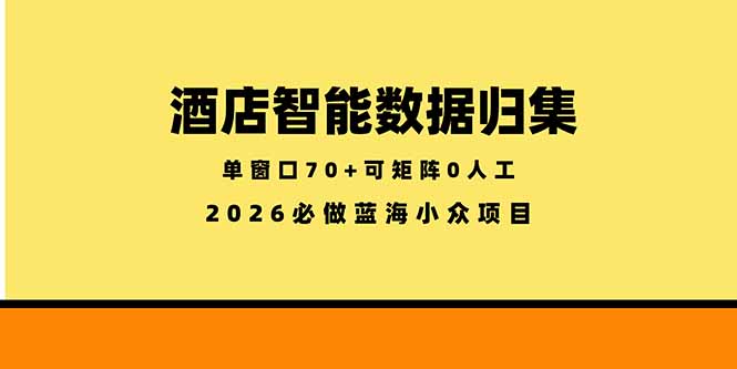 (18500期)酒店智能数据归集,小众蓝海已经稳定半年之久,单窗口70+零成本矩阵开干 (18500期)酒店智能数据归集,小众蓝海已经稳定半年之久,单窗口70+零成本矩阵开干