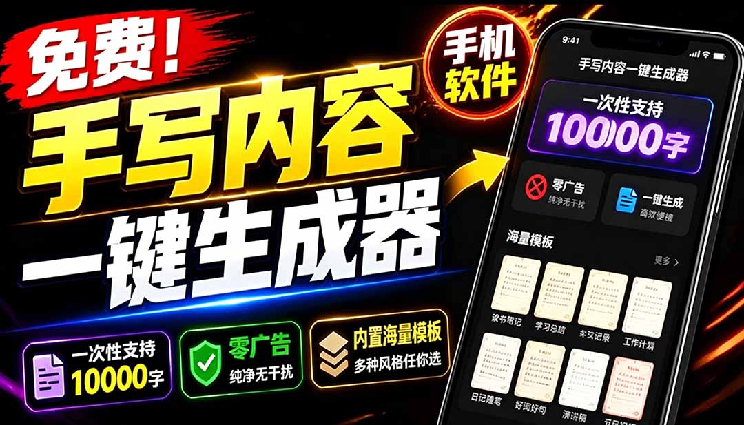(18667期)超逼真手写字体一键生成器,纯免费离线运行,一次性支持10000字,零广告,内置海量模板 (18667期)超逼真手写字体一键生成器,纯免费离线运行,一次性支持10000字,零广告,内置海量模板