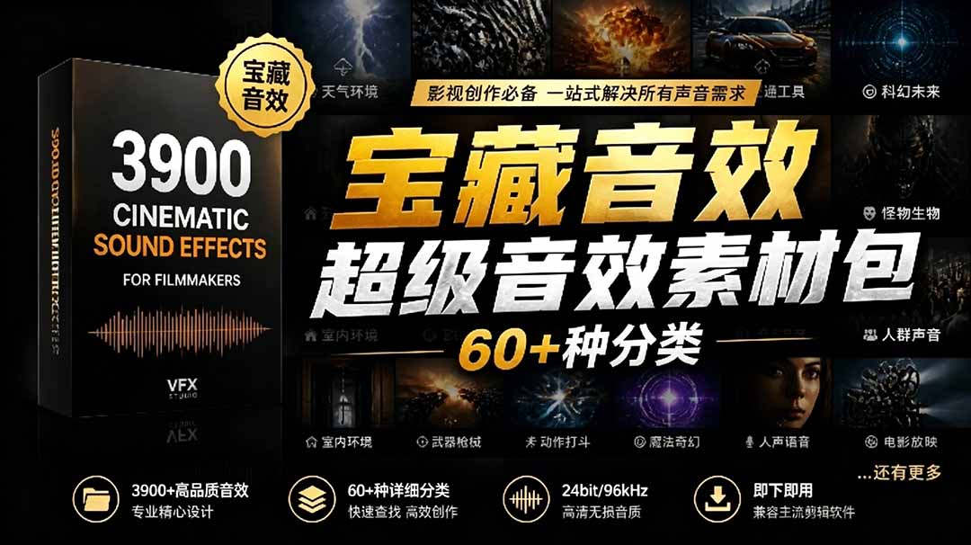 (18660期)宝藏音效合集包!60+多种音效分类,共计3900个,分类清晰,全中文分类,高品质剪辑音效素材包 (18660期)宝藏音效合集包!60+多种音效分类,共计3900个,分类清晰,全中文分类,高品质剪辑音效素材包