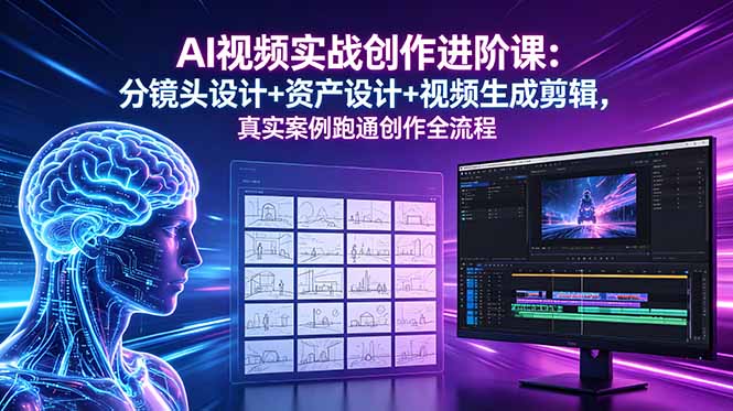 (18596期)AI视频实战创作进阶课:分镜头设计+资产设计+视频生成剪辑,真实案例跑通创作全流程 (18596期)AI视频实战创作进阶课:分镜头设计+资产设计+视频生成剪辑,真实案例跑通创作全流程
