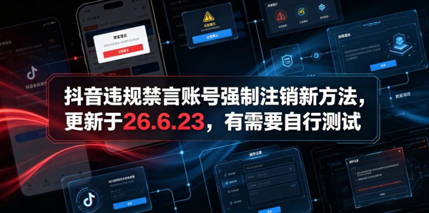 (19015期)抖音违规禁言账号强制注销新方法,更新于26.6.23,有需要自行测试 (19015期)抖音违规禁言账号强制注销新方法,更新于26.6.23,有需要自行测试