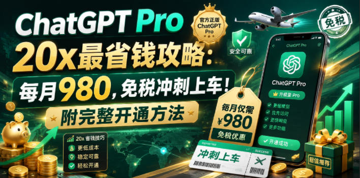 (18790期)ChatGPT Pro 20x 最省钱攻略:每月980,免税冲刺上车!附完整开通方法 (18790期)ChatGPT Pro 20x 最省钱攻略:每月980,免税冲刺上车!附完整开通方法