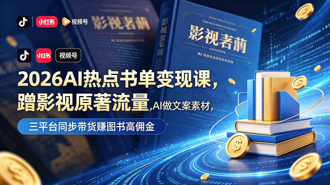 (18727期)2026AI热点书单变现课,蹭影视原著流量,AI做文案素材,三平台同步带货赚图书高佣金 (18727期)2026AI热点书单变现课,蹭影视原著流量,AI做文案素材,三平台同步带货赚图书高佣金