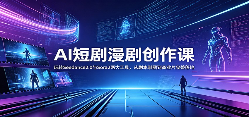 AI短剧漫剧创作课:玩转Seedance2.0与 Sora2两大工具,从剧本制图到商业片完整落地 AI短剧漫剧创作课:玩转Seedance2.0与 Sora2两大工具,从剧本制图到商业片完整落地