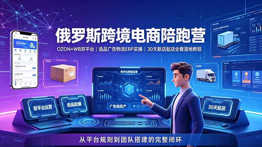(19371期)2026俄罗斯跨境电商陪跑营:OZON+WB双平台|选品广告物流ERP实操|30天新店起店全套落地教程 (19371期)2026俄罗斯跨境电商陪跑营:OZON+WB双平台|选品广告物流ERP实操|30天新店起店全套落地教程