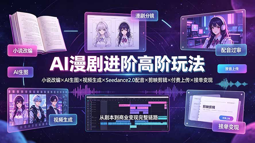 (19430期)AI漫剧进阶高阶玩法:小说改编×AI生图×视频生成×Seedance2.0配音×剪映剪辑×付费上传×接单变现 (19430期)AI漫剧进阶高阶玩法:小说改编×AI生图×视频生成×Seedance2.0配音×剪映剪辑×付费上传×接单变现