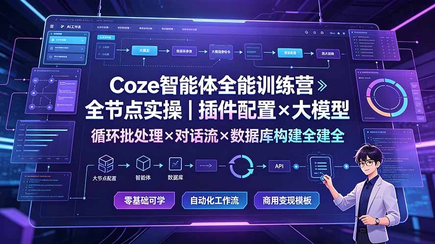 (19324期)Coze智能体全能训练营:全节点实操|插件配置×大模型×循环批处理×对话流×数据库构建全教学 (19324期)Coze智能体全能训练营:全节点实操|插件配置×大模型×循环批处理×对话流×数据库构建全教学
