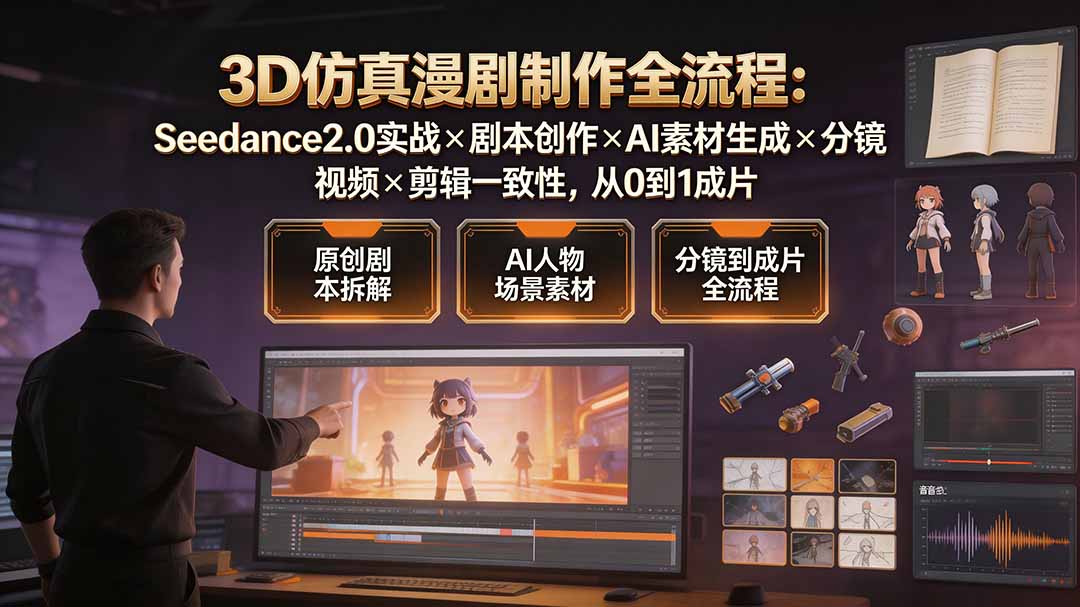 (19341期)3D仿真漫剧制作全流程:Seedance2.0实战×剧本创作×AI素材生成×分镜视频×剪辑一致性,从0到1成片 (19341期)3D仿真漫剧制作全流程:Seedance2.0实战×剧本创作×AI素材生成×分镜视频×剪辑一致性,从0到1成片