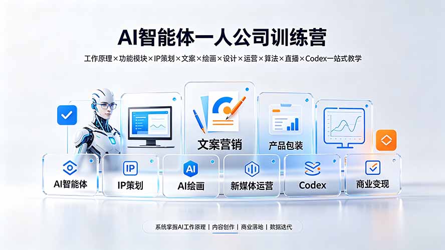 (19502期)AI智能体一人公司训练营:工作原理×功能模块×IP策划×文案×绘画×设计×运营×算法×直播×Codex一站式教学 (19502期)AI智能体一人公司训练营:工作原理×功能模块×IP策划×文案×绘画×设计×运营×算法×直播×Codex一站式教学