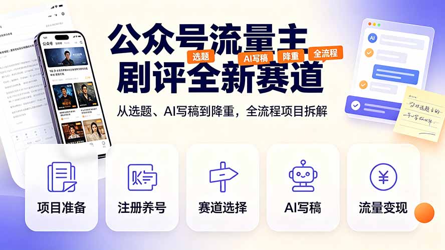 (19348期)公众号流量主剧评全新赛道,从选题、AI写稿到降重,全流程项目拆解 (19348期)公众号流量主剧评全新赛道,从选题、AI写稿到降重,全流程项目拆解