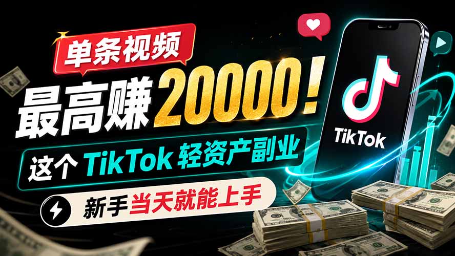 (19457期)单条视频最高赚 20000!这个 TikTok 轻资产副业,新手当天就能上手 (19457期)单条视频最高赚 20000!这个 TikTok 轻资产副业,新手当天就能上手