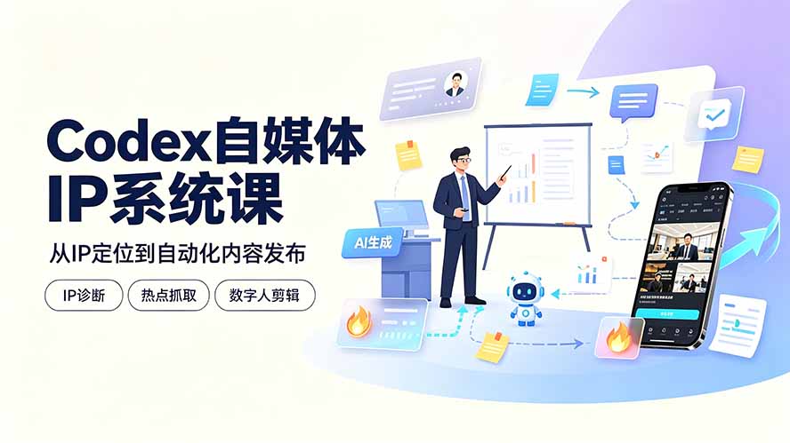 (19258期)Codex自媒体IP系统课:IP诊断/热点抓取/IP蒸馏 Skill,爆款复刻数字人多平台自动发布教程 (19258期)Codex自媒体IP系统课:IP诊断/热点抓取/IP蒸馏 Skill,爆款复刻数字人多平台自动发布教程