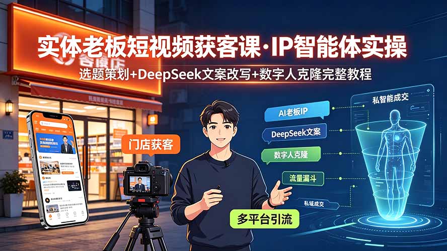 (19260期)实体老板短视频获客课·IP智能体实操|选题策划+DeepSeek文案改写+数字人克隆完整教程 (19260期)实体老板短视频获客课·IP智能体实操|选题策划+DeepSeek文案改写+数字人克隆完整教程