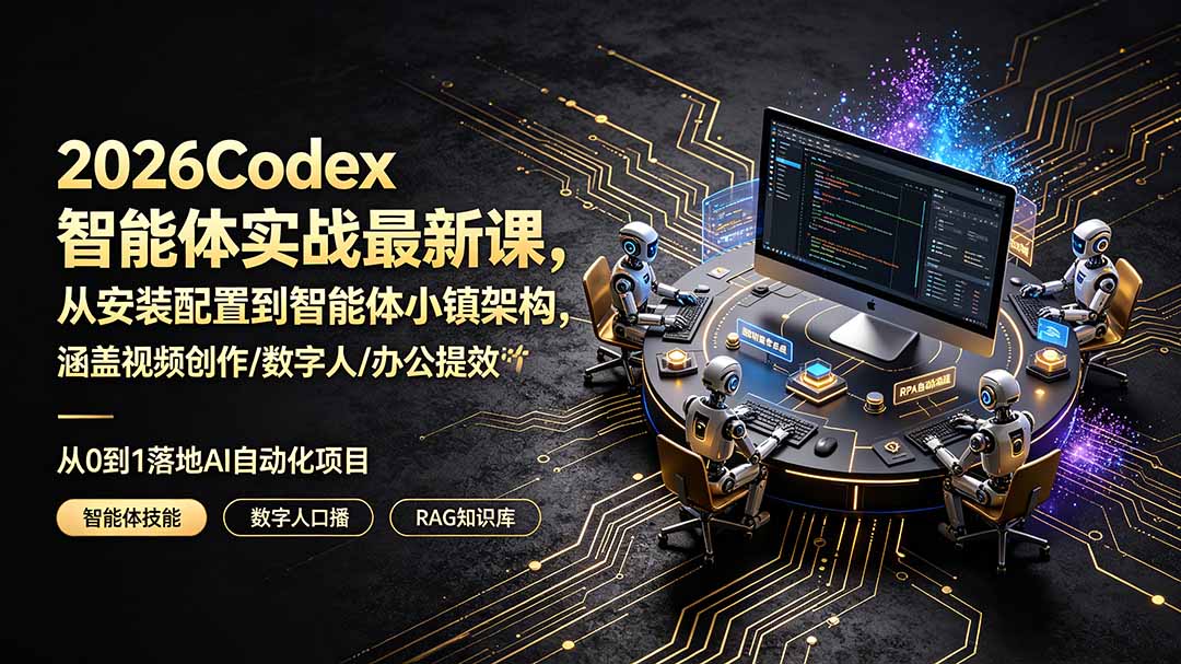 (19237期)2026Codex智能体实战最新课,从安装配置到智能体小镇架构,涵盖视频创作/数字人/办公提效全技能 (19237期)2026Codex智能体实战最新课,从安装配置到智能体小镇架构,涵盖视频创作/数字人/办公提效全技能