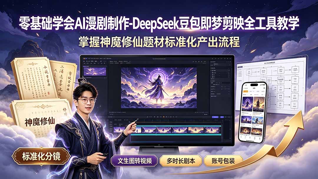 (19263期)零基础学会AI漫剧制作-DeepSeek豆包即梦剪映全工具教学,掌握神魔修仙题材标准化产出流程 (19263期)零基础学会AI漫剧制作-DeepSeek豆包即梦剪映全工具教学,掌握神魔修仙题材标准化产出流程