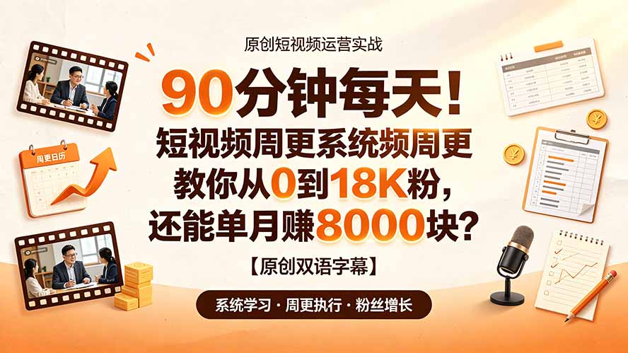(19265期)90 分钟每天!短视频周更系统教你从 0 到 18K 粉,还能单月赚 8000 块?【原创双语字幕】 (19265期)90 分钟每天!短视频周更系统教你从 0 到 18K 粉,还能单月赚 8000 块?【原创双语字幕】