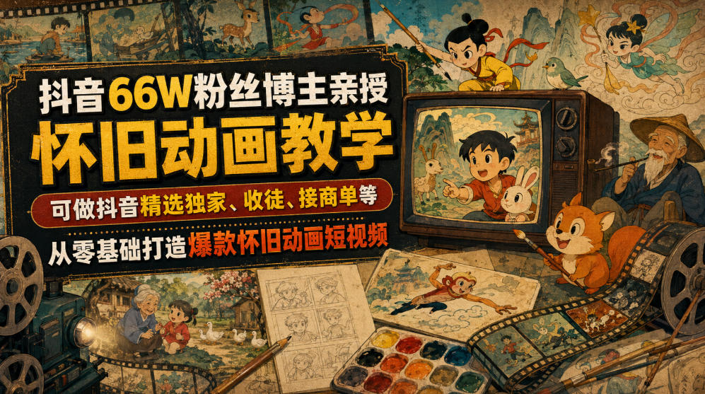 抖音66W粉丝博主亲授怀旧动画教学,可做抖音精选独家、收徒、接商单等,从零基础打造爆款怀旧动画短视频 抖音66W粉丝博主亲授怀旧动画教学,可做抖音精选独家、收徒、接商单等,从零基础打造爆款怀旧动画短视频
