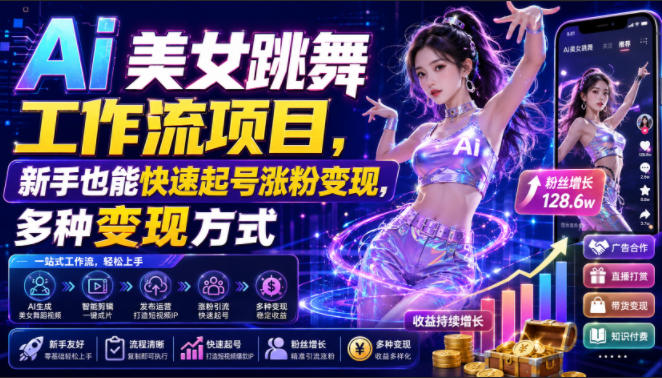 Ai美女跳舞工作流项目,新手也能快速起号涨粉变现,多种变现方式 Ai美女跳舞工作流项目,新手也能快速起号涨粉变现,多种变现方式