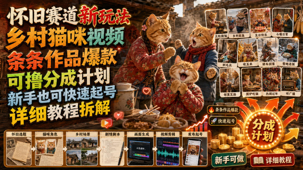 怀旧赛道新玩法,乡村猫咪视频,条条作品爆款,可撸分成计划,新手也可快速起号,详细教程拆解 怀旧赛道新玩法,乡村猫咪视频,条条作品爆款,可撸分成计划,新手也可快速起号,详细教程拆解