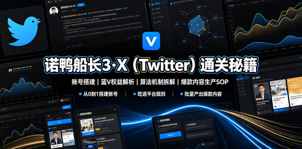 诺鸭船长3·X(Twitter)通关秘籍,涵盖账号搭建、蓝V权益解析、算法机制拆解及爆款内容生产SOP(更新) 诺鸭船长3·X(Twitter)通关秘籍,涵盖账号搭建、蓝V权益解析、算法机制拆解及爆款内容生产SOP(更新)