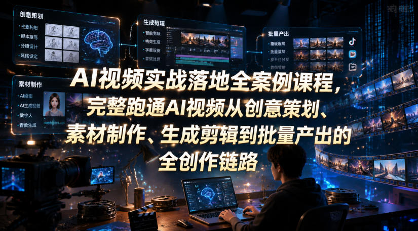AI视频实战落地全案例课程,完整跑通AI视频从创意策划、素材制作、生成剪辑到批量产出的全创作链路 AI视频实战落地全案例课程,完整跑通AI视频从创意策划、素材制作、生成剪辑到批量产出的全创作链路