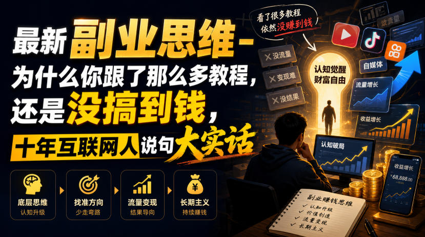 最新副业思维-为什么你跟了那么多教程,还是没搞到钱,十年互联网人说句大实话【揭秘】 最新副业思维-为什么你跟了那么多教程,还是没搞到钱,十年互联网人说句大实话【揭秘】