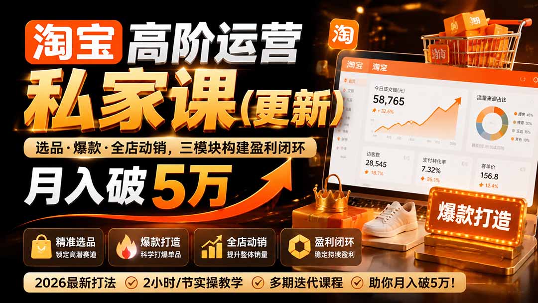 (19906期)淘宝高阶运营私家课(更新26年):选品、爆款、全店动销,三模块构建盈利闭环,月入破5万 (19906期)淘宝高阶运营私家课(更新26年):选品、爆款、全店动销,三模块构建盈利闭环,月入破5万