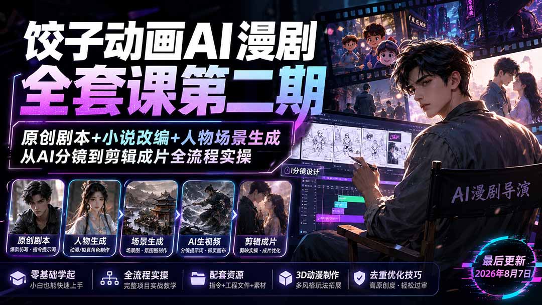 (19910期)饺子动画AI漫剧全套课第二期:原创剧本+小说改编+人物场景生成,从AI分镜到剪辑成片全流程实操 (19910期)饺子动画AI漫剧全套课第二期:原创剧本+小说改编+人物场景生成,从AI分镜到剪辑成片全流程实操