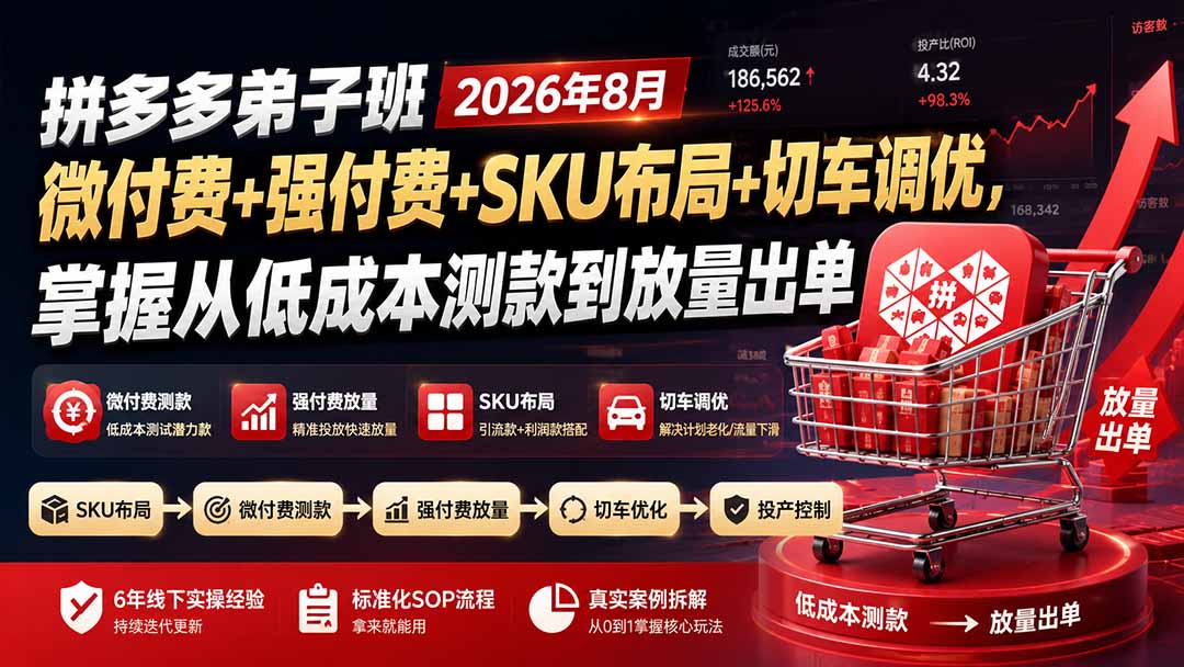(19746期)拼多多弟子班2026年8月:微付费+强付费+SKU布局+切车调优,掌握从低成本测款到放量出单 (19746期)拼多多弟子班2026年8月:微付费+强付费+SKU布局+切车调优,掌握从低成本测款到放量出单