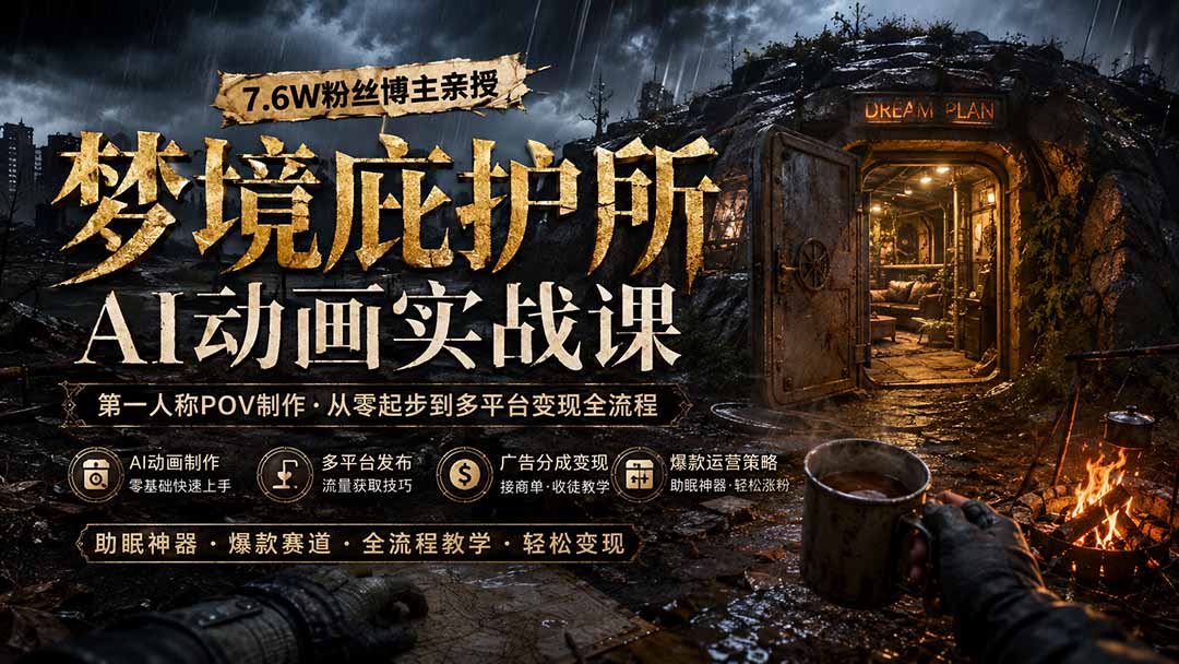 (19886期)梦境庇护所AI动画实战课:7.6W粉丝博主亲授第一人称POV制作,从零起步到多平台发布变现全流程 (19886期)梦境庇护所AI动画实战课:7.6W粉丝博主亲授第一人称POV制作,从零起步到多平台发布变现全流程