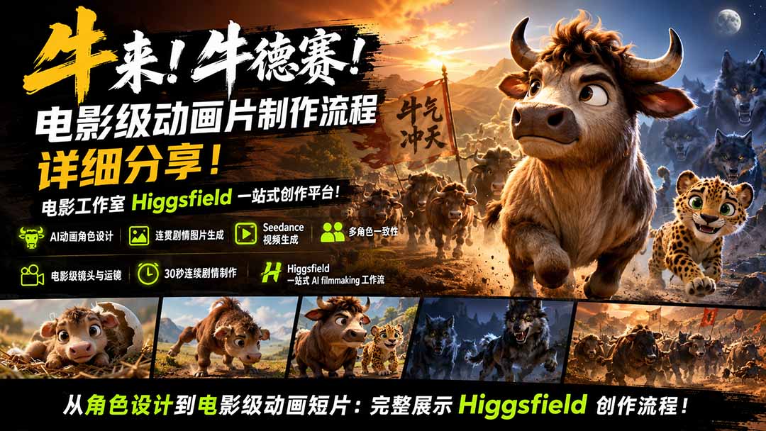 (19987期)牛来!牛德赛!电影级动画片制作流程详细分享!电影工作室Higgsfield一站式创作平台! (19987期)牛来!牛德赛!电影级动画片制作流程详细分享!电影工作室Higgsfield一站式创作平台!