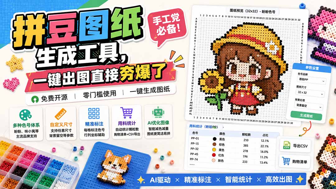 (20084期)拼豆图纸生成工具,手工党必备!一键出图直接夯爆了 (20084期)拼豆图纸生成工具,手工党必备!一键出图直接夯爆了
