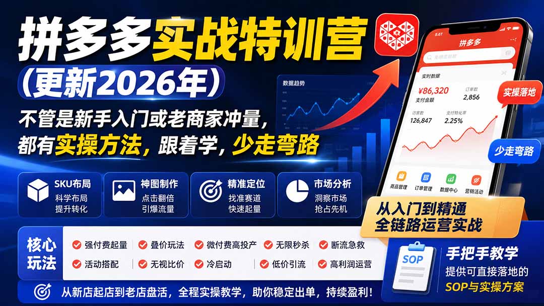 (19988期)拼多多实战特训营(更新26年0821):不管是新手入门或老商家冲量,都有实操方法,跟着学,少走弯路 (19988期)拼多多实战特训营(更新26年0821):不管是新手入门或老商家冲量,都有实操方法,跟着学,少走弯路