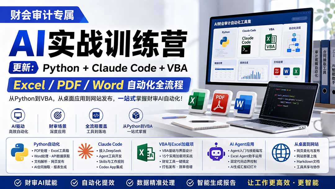 (19887期)财会审计专属 AI实战训练营:Python+Claude Code+VBA,Excel/PDF/Word自动化全流程 (更新) (19887期)财会审计专属 AI实战训练营:Python+Claude Code+VBA,Excel/PDF/Word自动化全流程 (更新)