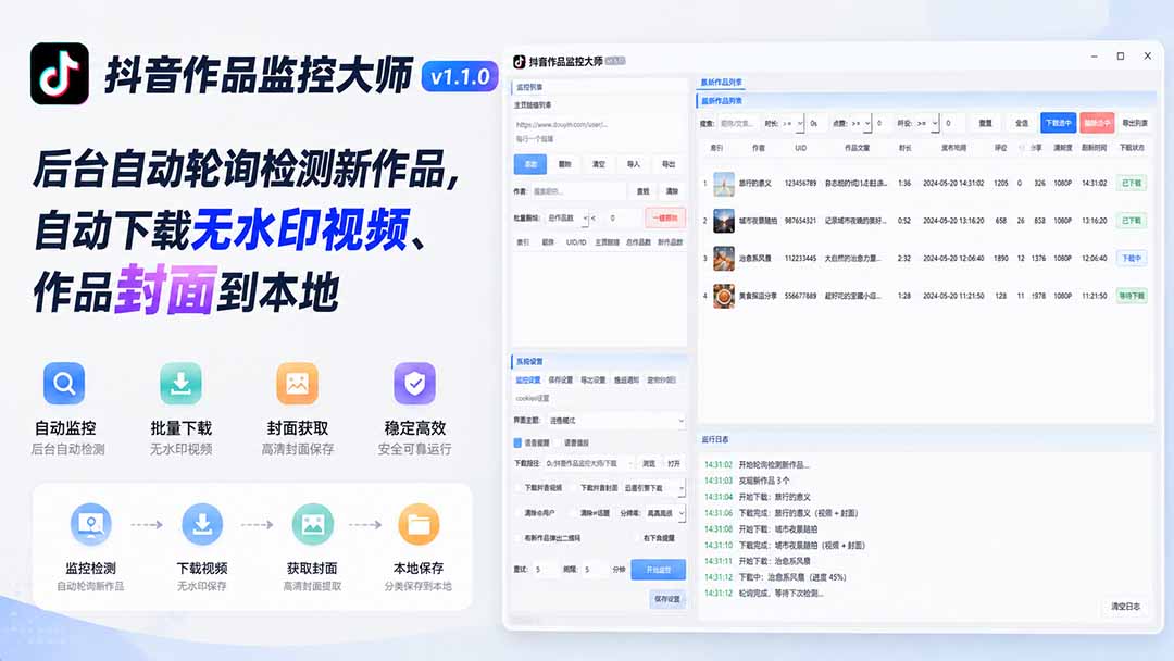 (19793期)抖音作品监控大师v1.1.0:后台自动轮询检测新作品,自动下载无水印视频、作品封面到本地 (19793期)抖音作品监控大师v1.1.0:后台自动轮询检测新作品,自动下载无水印视频、作品封面到本地