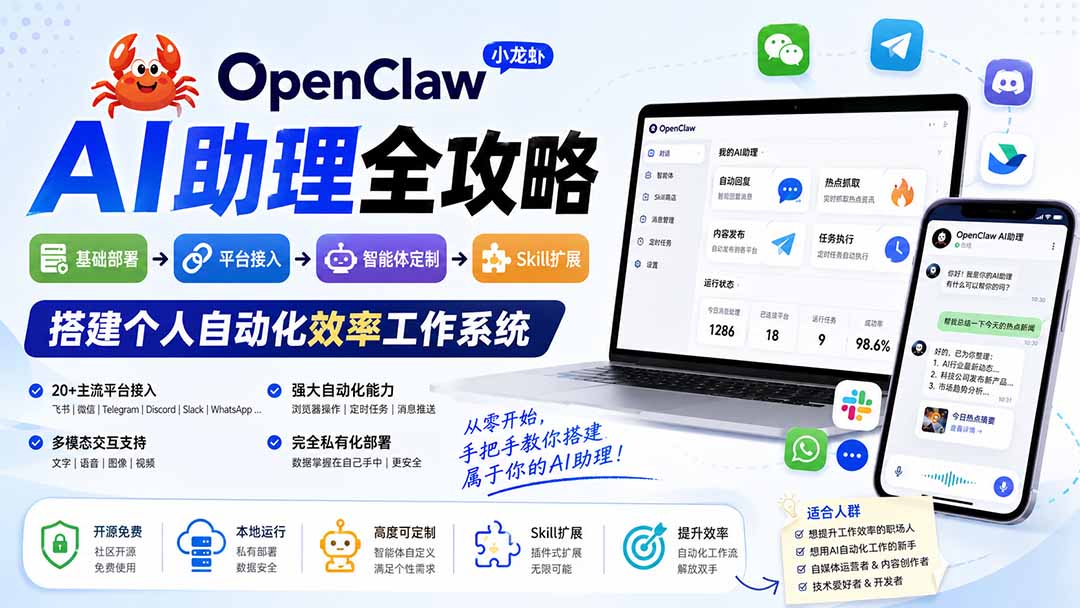 (19889期)OpenClaw AI助理全攻略:基础部署→平台接入→智能体定制→Skill扩展,搭建个人自动化效率工作系统 (19889期)OpenClaw AI助理全攻略:基础部署→平台接入→智能体定制→Skill扩展,搭建个人自动化效率工作系统