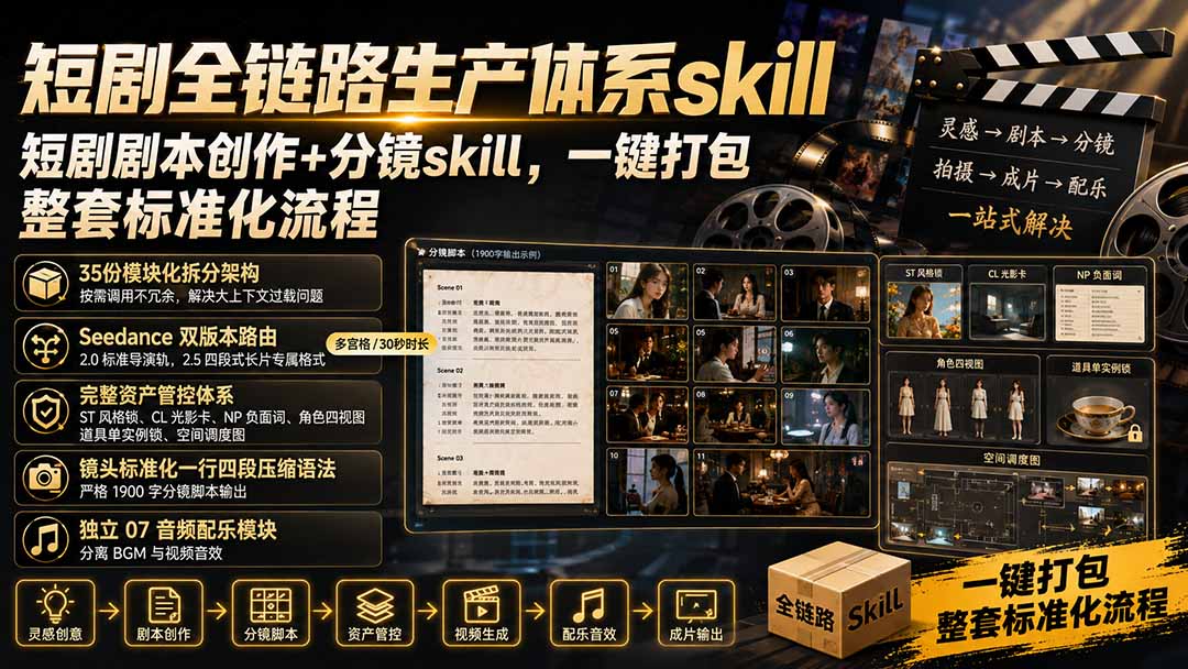 (19911期)短剧全链路生产体系skill,短剧剧本创作+分镜skill,一键打包,整套标准化流程 (19911期)短剧全链路生产体系skill,短剧剧本创作+分镜skill,一键打包,整套标准化流程