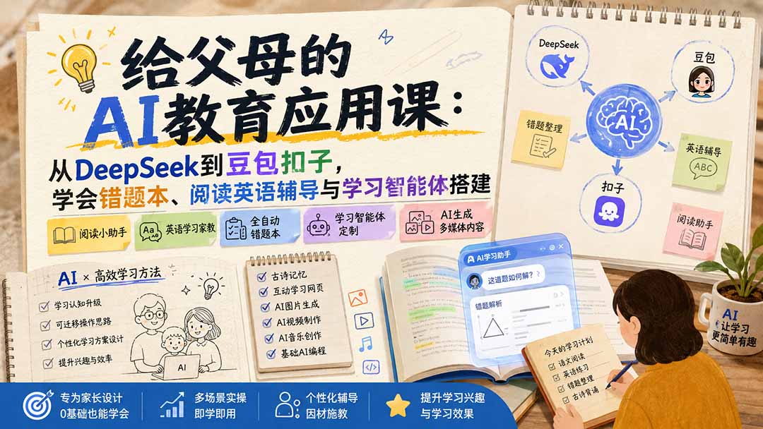 (19890期)给父母的AI教育应用课:从DeepSeek到豆包扣子,学会错题本、阅读英语辅导与学习智能体搭建 (19890期)给父母的AI教育应用课:从DeepSeek到豆包扣子,学会错题本、阅读英语辅导与学习智能体搭建