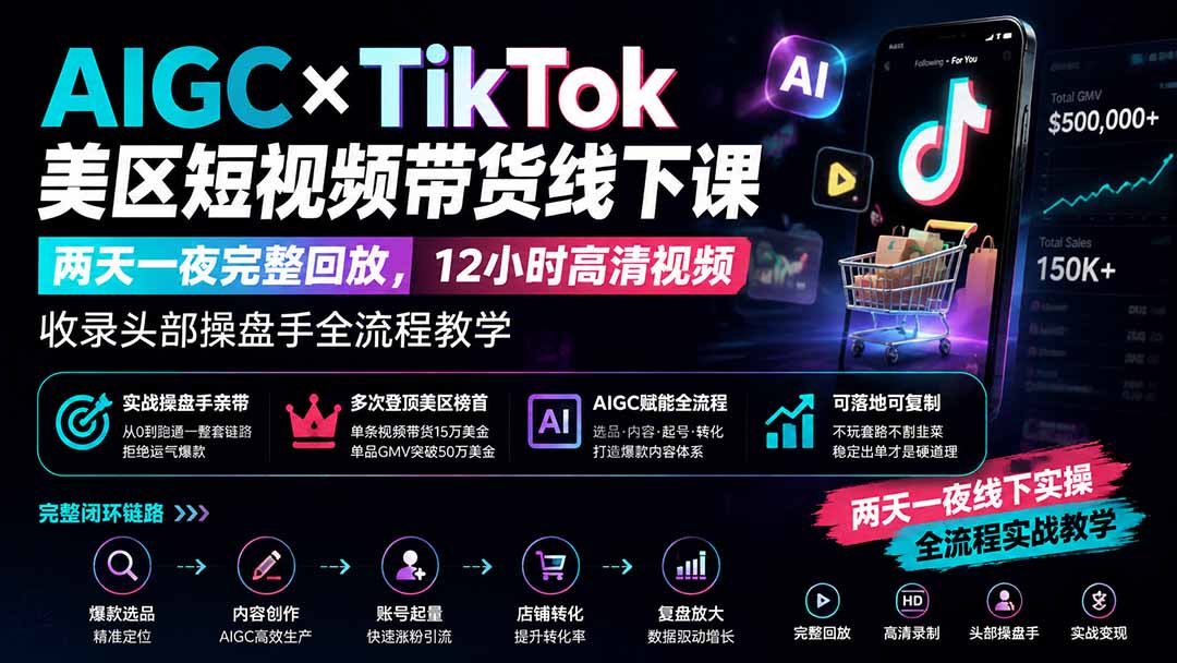 (19778期)AIGC×TikTok美区短视频带货线下课;两天一夜完整回放,12小时高清视频收录头部操盘手全流程教学 (19778期)AIGC×TikTok美区短视频带货线下课;两天一夜完整回放,12小时高清视频收录头部操盘手全流程教学