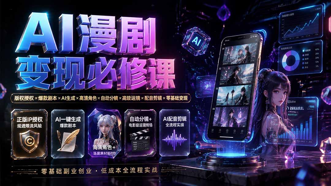 (19664期)AI漫剧变现必修课:版权授权×爆款剧本×AI生成×高清角色×自动分镜×高级运镜×配音剪辑×零基础变现 (19664期)AI漫剧变现必修课:版权授权×爆款剧本×AI生成×高清角色×自动分镜×高级运镜×配音剪辑×零基础变现