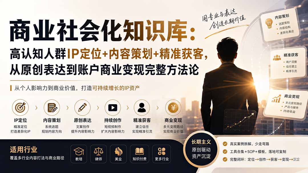 (19733期)商业社会化知识库:高认知人群IP定位+内容策划+精准获客,从原创表达到账户商业变现完整方法论 (19733期)商业社会化知识库:高认知人群IP定位+内容策划+精准获客,从原创表达到账户商业变现完整方法论